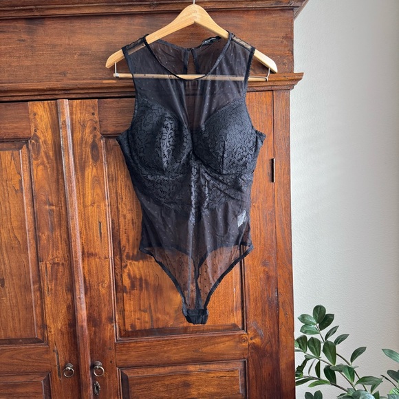 INC International Concepts Tops - INC International Concepts Cupped Black Lace Bodysuit